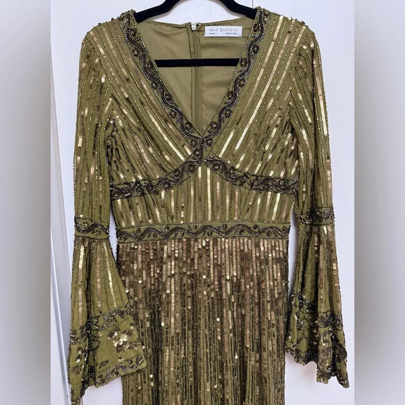 NWT Mac Duggal 5591 LightOlive 3/4 Sleeve V Neck A Line Dress Size 6 - Picture 7 of 17